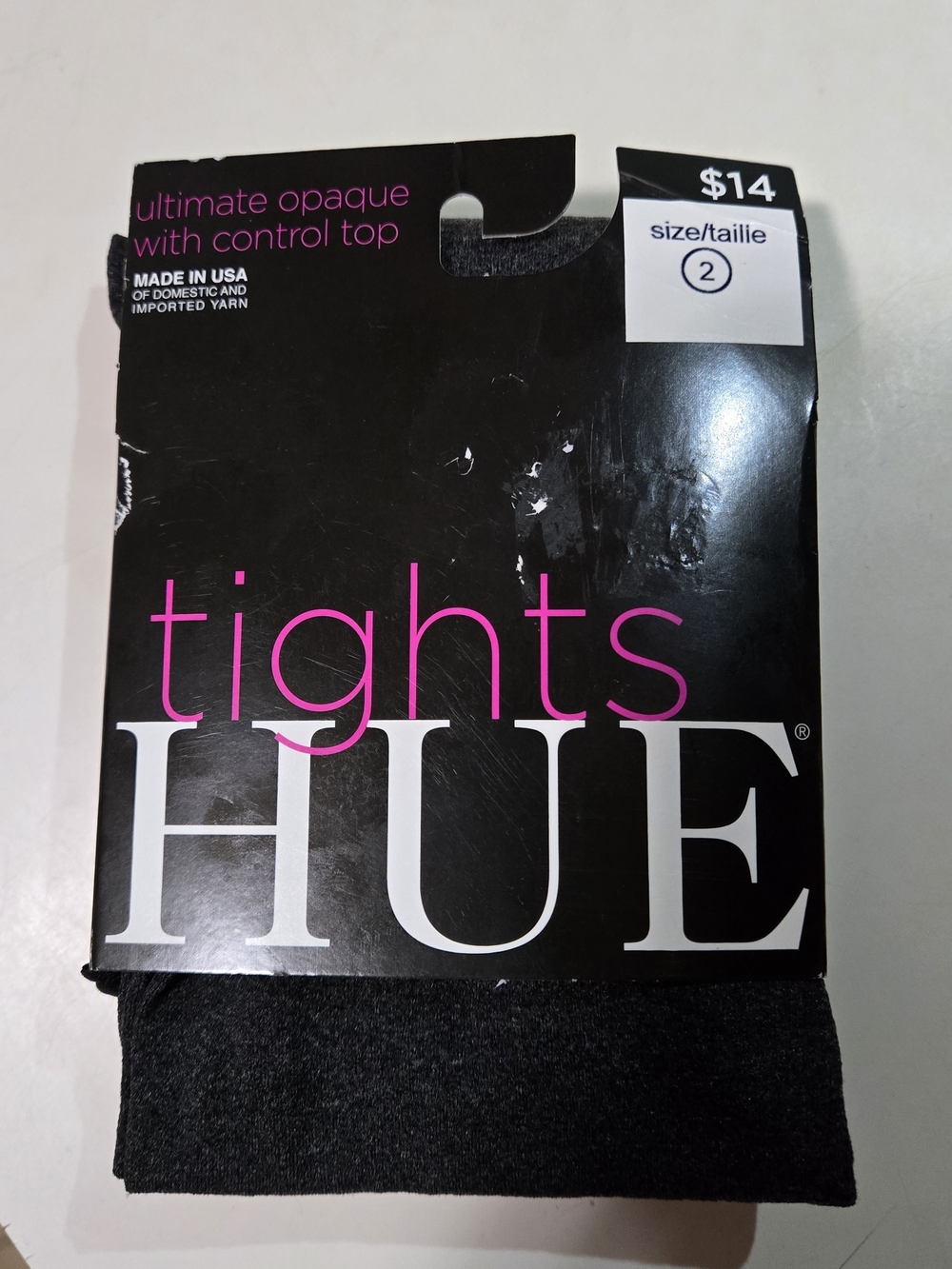 HUE Ultimate Opaque Control Top Tights Graphite Heather Size 2